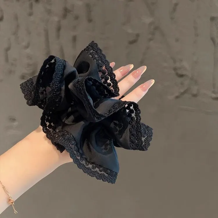 法式轻奢刺绣蕾丝花边肥肠圈双层耐用扎马尾发圈个性头花发绳发饰