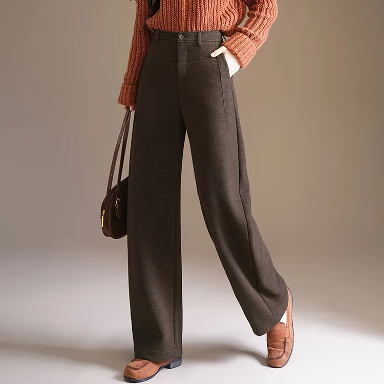 哥弟阿玛施正品羊毛呢阔腿裤女秋冬新款高腰显瘦宽松加厚休闲裤子