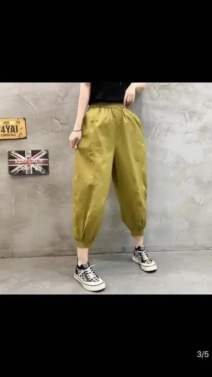 小个子灯笼裤女2025夏季新款松紧高腰显瘦束脚八分哈伦裤