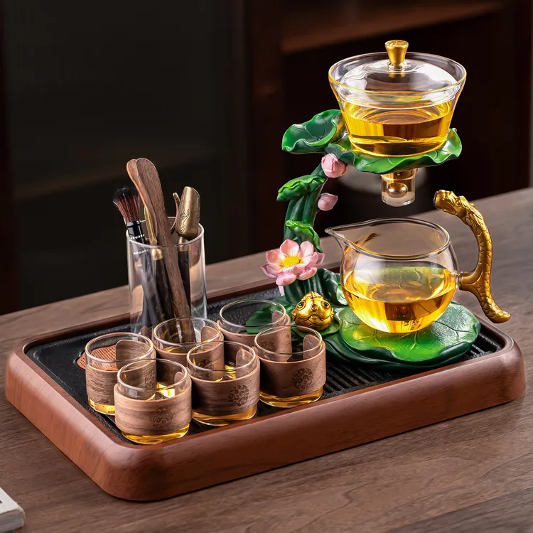 2025新款玻璃懒人自动茶具家用创意功夫磁吸茶壶茶杯一整套泡茶器