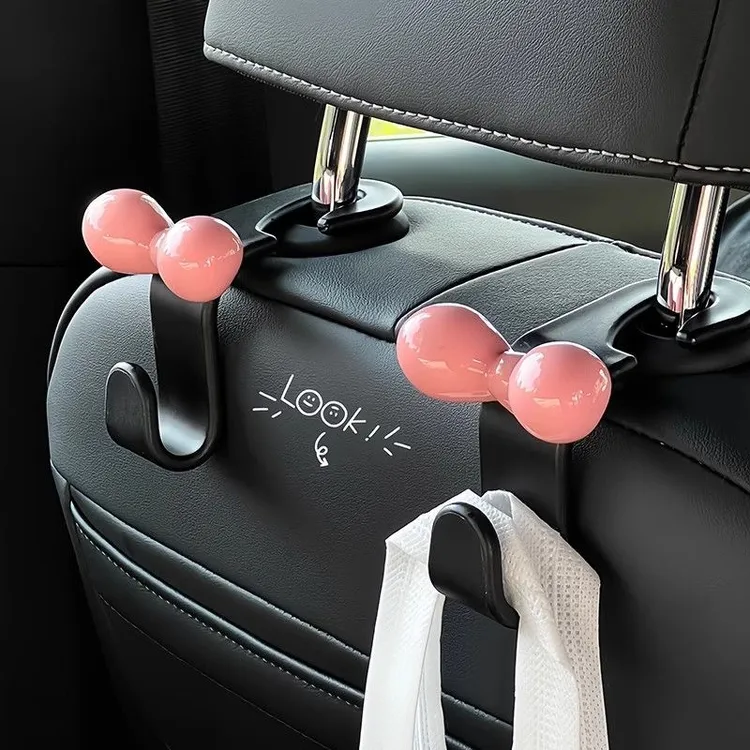 可爱多巴胺蝴蝶结汽车椅背挂钩粉色少女车内收纳无痕挂钩新车礼物