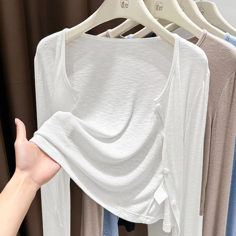 软糯针织开衫女夏季配吊带裙外搭披肩罩衫圆领宽松小坎肩纯色上衣