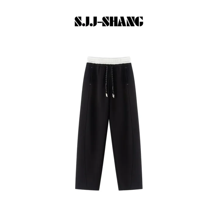 SJJ-SHANG【熊猫卫裤】撞色蛋白洋绒撞色腰头抽绳直筒卫裤q135930p