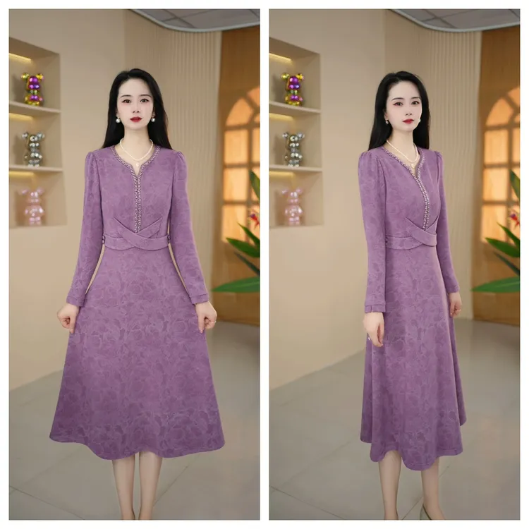 DY5096秋季新款气质修身优雅长裙收腰显瘦百搭小香风连衣裙