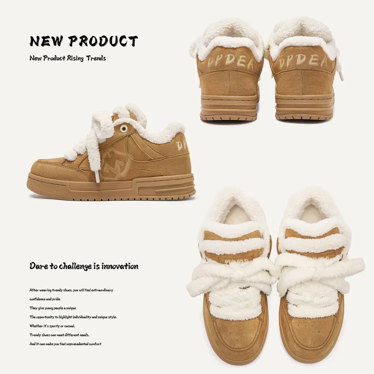 广州鞋 破坏美学系列双鞋舌冬季保暖棉鞋短筒靴子雪地靴男女同款
