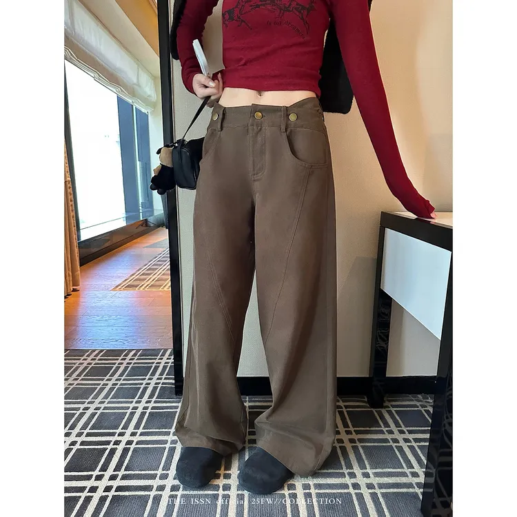 THEISSN宁司 低腰垂感阔腿休闲裤女秋季韩系拖地裤子 01491