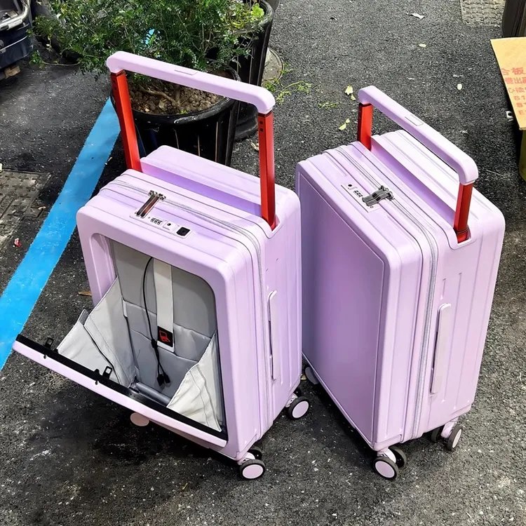 前开盖宽拉杆多功能行李箱20寸登机箱女旅行密码箱24万向轮拉杆箱