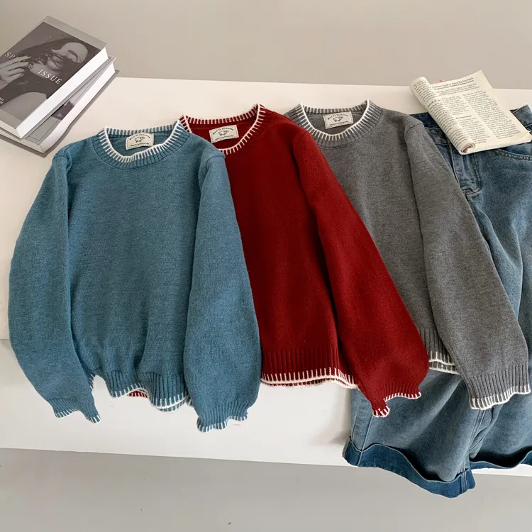 3445秋冬新款温柔风圆领长袖针织衫宽松内搭打底上衣