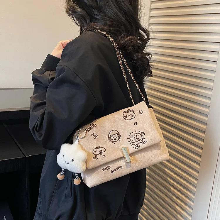 艾米兔女包2025新款百搭通勤简约链条包潮流洋气刺绣单肩斜挎包