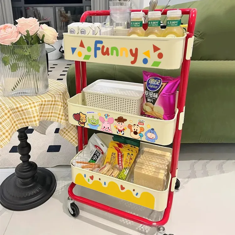 西邮哥【新疆包邮】网红小推车拼色置物架落地移动多层客厅零食收纳