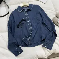 A19牛仔衬衫女夏季薄款2025新款宽松日系复古短款叠穿长袖上衣