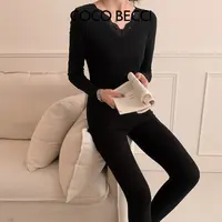 COCO BECCI V领蕾丝花边蛋白发热保暖套装CFLJD154133
