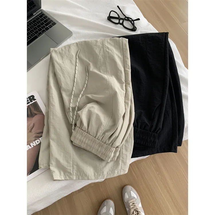 设计感拼接速干弯刀裤女宽松休闲直筒阔腿裤显瘦高腰镰刀裤2025夏