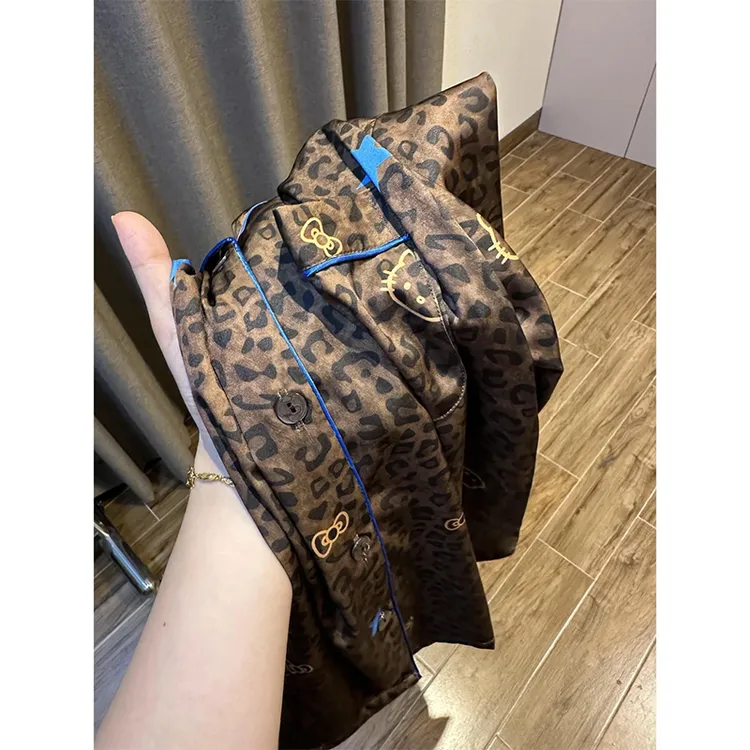 纯欲性感黑皮豹纹kitty云朵棉睡衣女春秋新款长袖长裤套装家居服