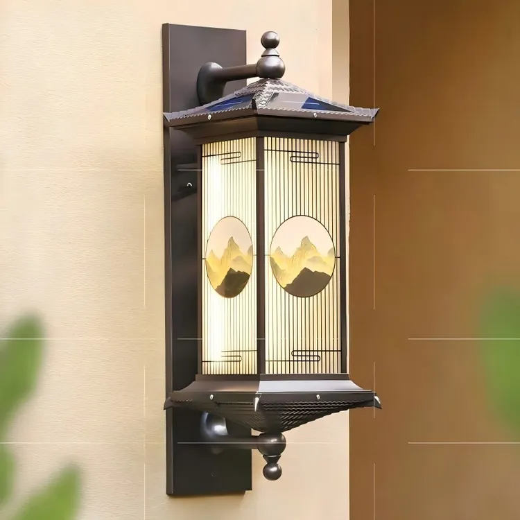 太阳能壁灯中式别墅入户大门口两侧罗马柱子壁灯户外防水庭院墙灯