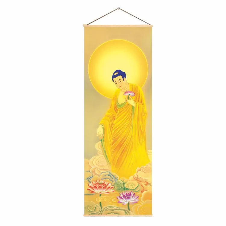 南无阿弥陀佛西方三圣实木挂轴佛像挂画客厅中堂装饰画正版正宗