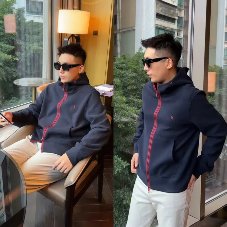 【琥珀老钱风】高品质轻奢弹力撞色拉链连帽小标夹克外套秋季休闲装