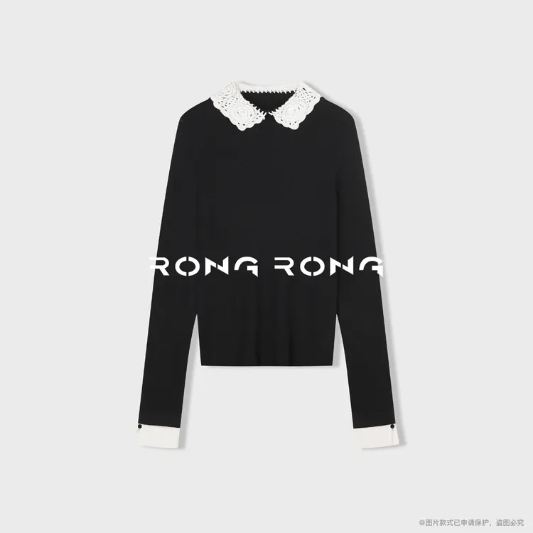 溶溶【月光茶花】RONGRONG 羊毛混纺立体钩花娃娃领羊毛衫2505H510