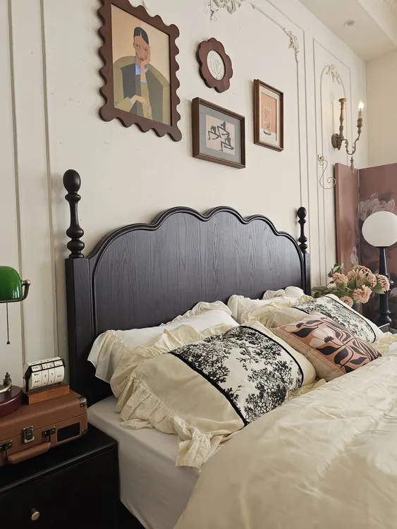 白蜡木马赛中古风实木床法式复古双人床主卧室1.8米新款美式婚床