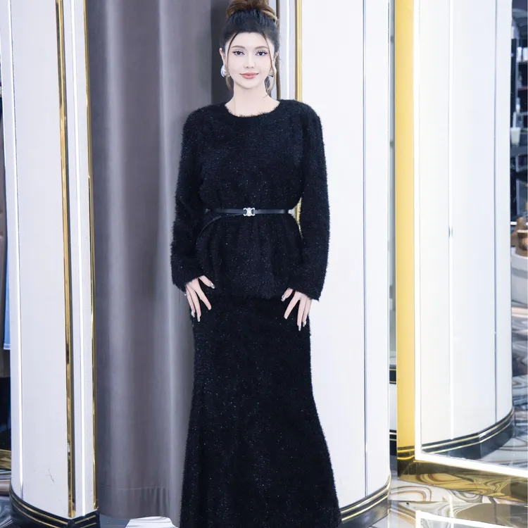 KMDIL春季新款流苏亮片套裙两件套休闲日常显瘦高级洋气百搭0032