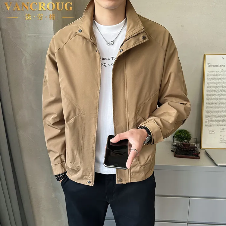 VANCROUG/法劳格夹克男士秋季休闲时尚帅气翻领工装百搭短款外套 