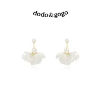 DODOGOGO 合金仿珍珠耳饰 复古珠珠后挂白色花瓣耳钉精致气质耳环