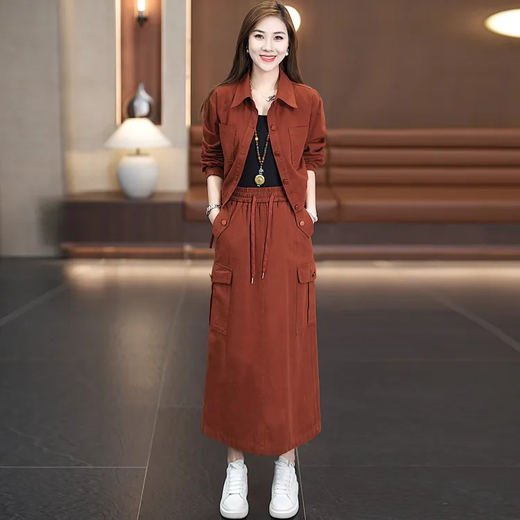 女装复古休闲风静奢风套装休闲时尚套装2025秋装通勤9833裙子上衣