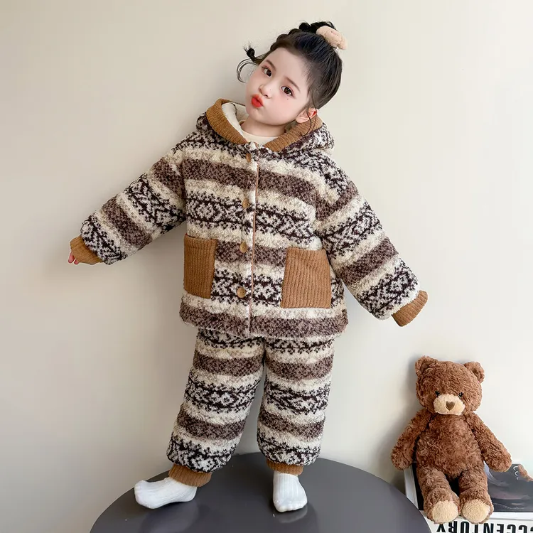 女童三层夹棉睡衣冬款2025新款女宝宝冬季加绒加厚儿童冬装家居服