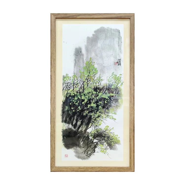 东昀轩绿树山水 带框 省美协唐继亮 写意 山水画 国画