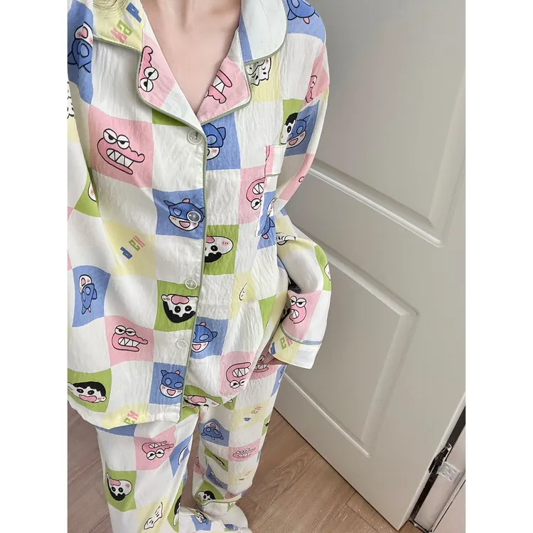 云朵棉两件套日系蜡笔小新睡衣女春秋季ins风长袖学生卡通家居服