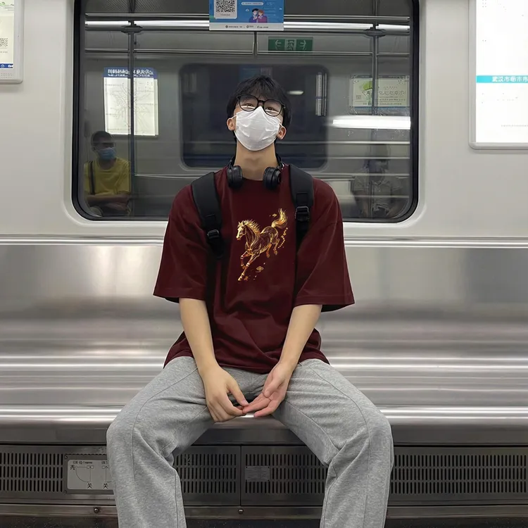 2026马年爆款纯棉骏马印花短袖T恤男士本命年红色高级感体恤上衣