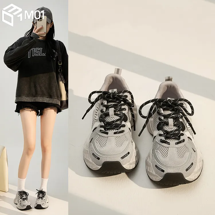 M01厚底老爹鞋女款2025春季新款百搭显脚小运动鞋轻便软底休闲鞋