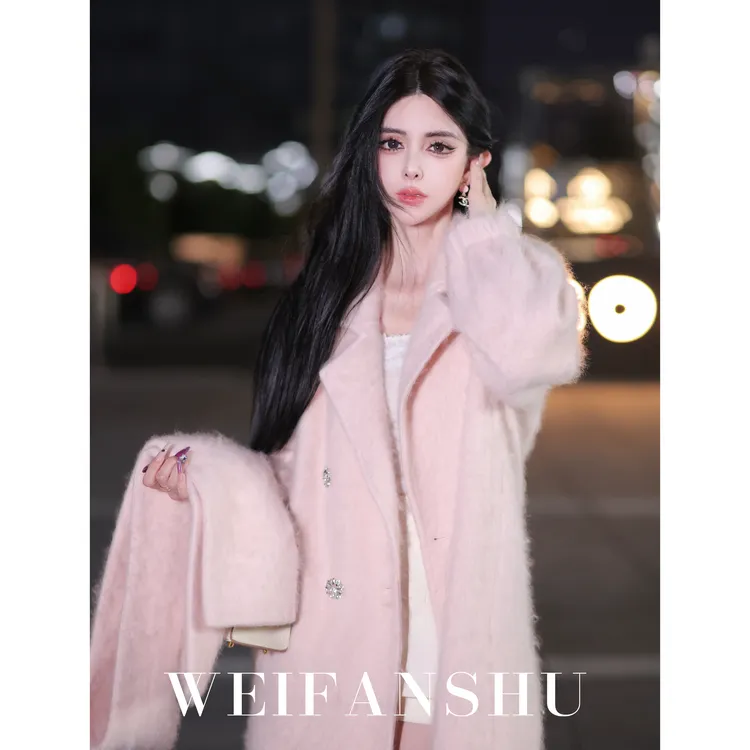WEIFANSHU/魏凡舒【雪夜回响】秋冬新款羊绒毛毛甜美减龄大衣外套