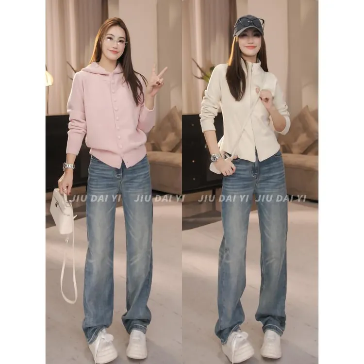 玖黛衣【闪电牛仔】冬季韩版纯色加绒弹力牛仔裤NZP45109 NZP45110