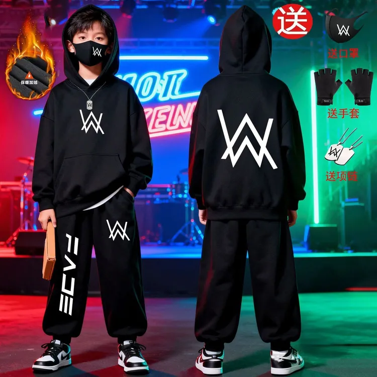 加绒战衣艾伦中大童卫衣套装嘉豪同款秋冬季儿童学生带帽衣服新款