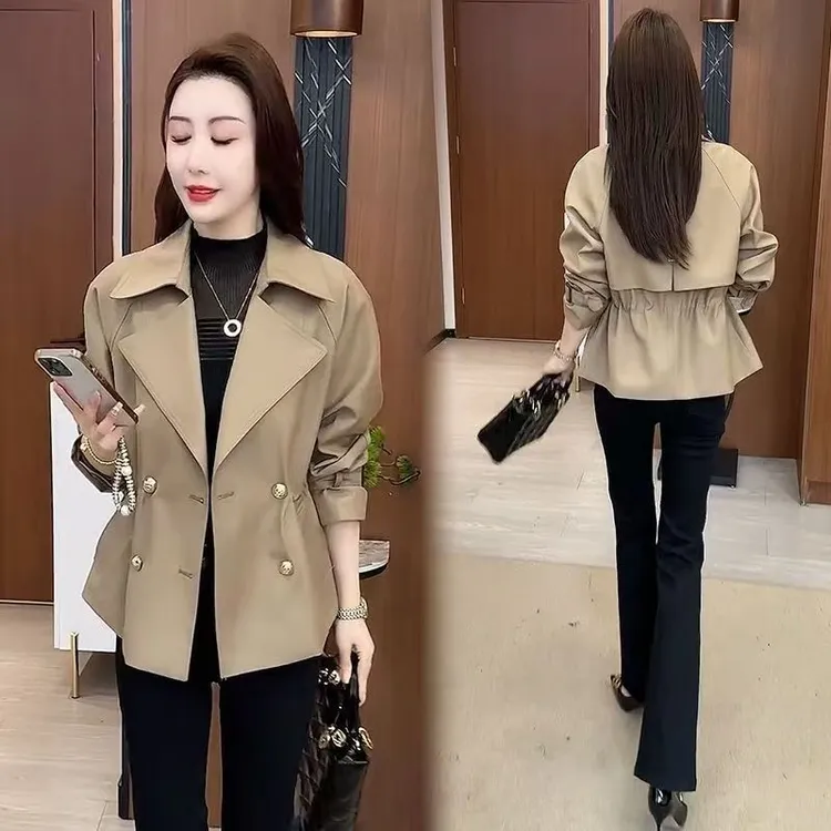 JY0001时尚短款风衣外套女春秋季新款洋气宽松显瘦百搭休闲上衣