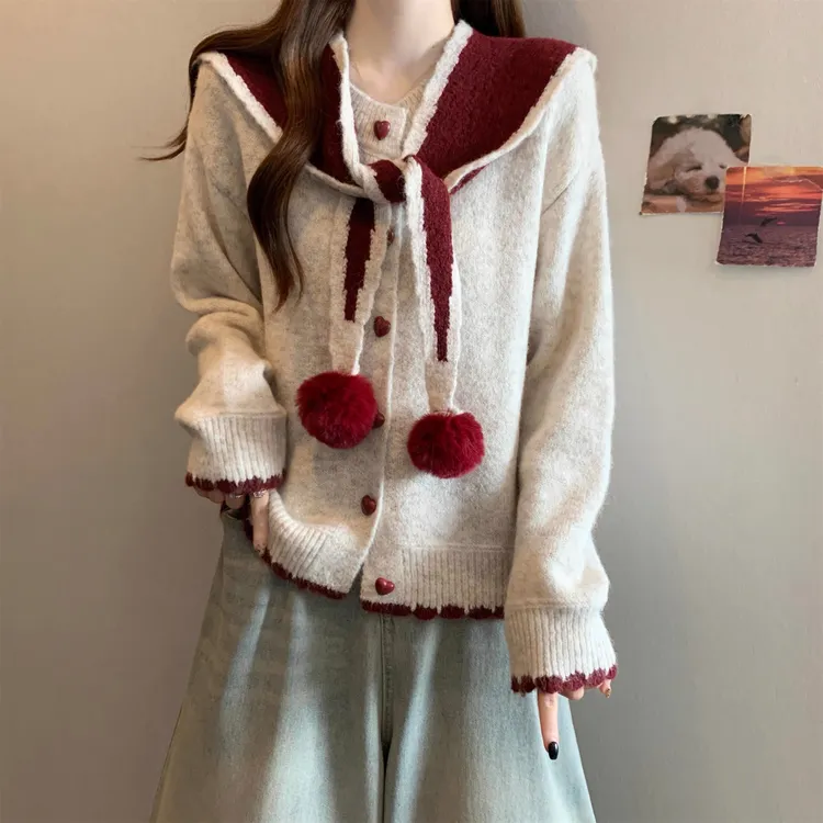 撞色披肩超好看软糯毛衣外套女秋冬大码胖MM宽松甜美针织开衫上衣