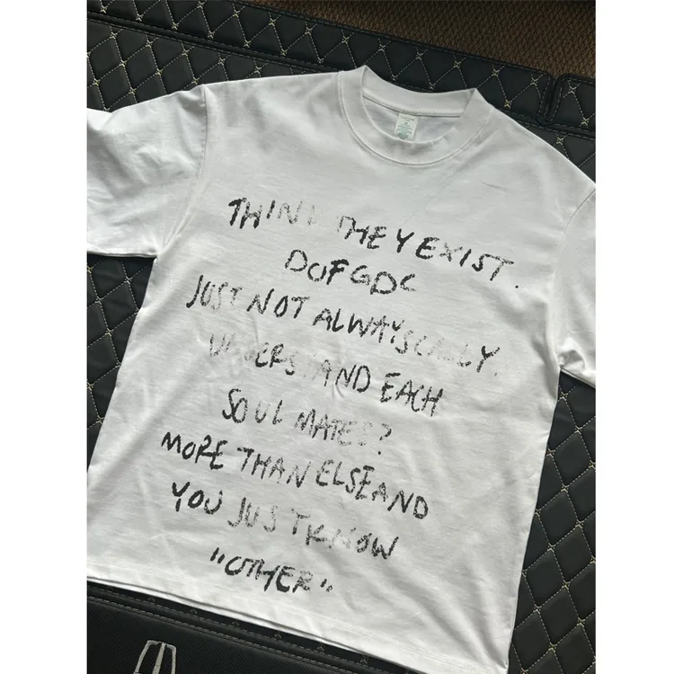 JUNSI纯棉宽松cleanfit夏季短袖T恤男 2025新款字母印花280克T恤