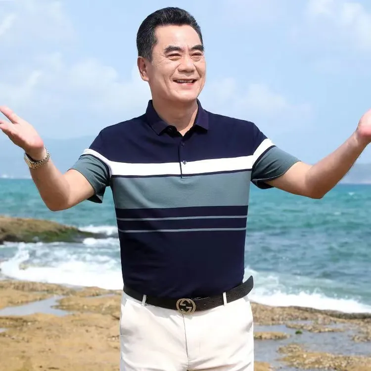 夏季新款中老年男士短袖t恤衫爸爸装翻领Polo衫休闲T恤上衣