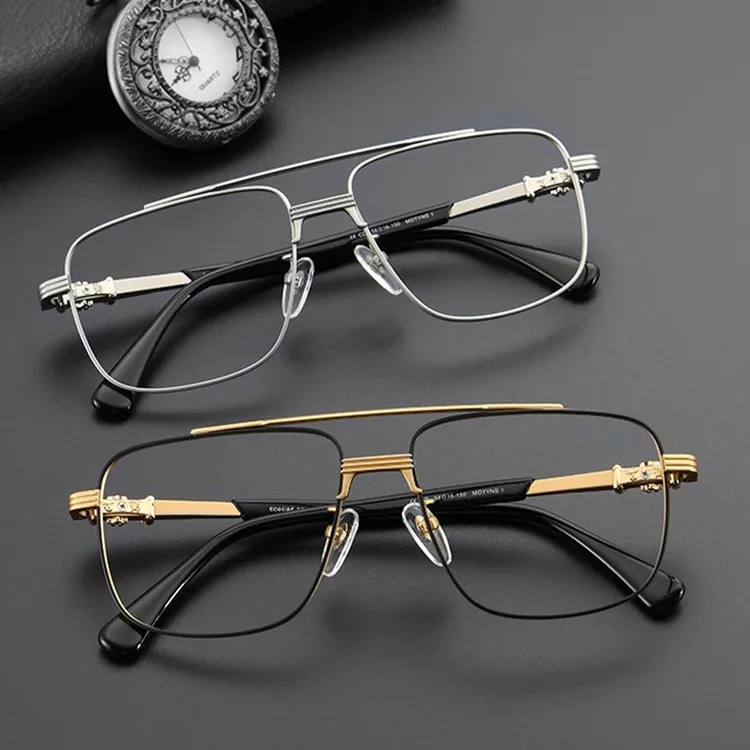 新款日系复古双梁大框显瘦超轻纯钛眼镜框贵族文艺飞行员高级镜架