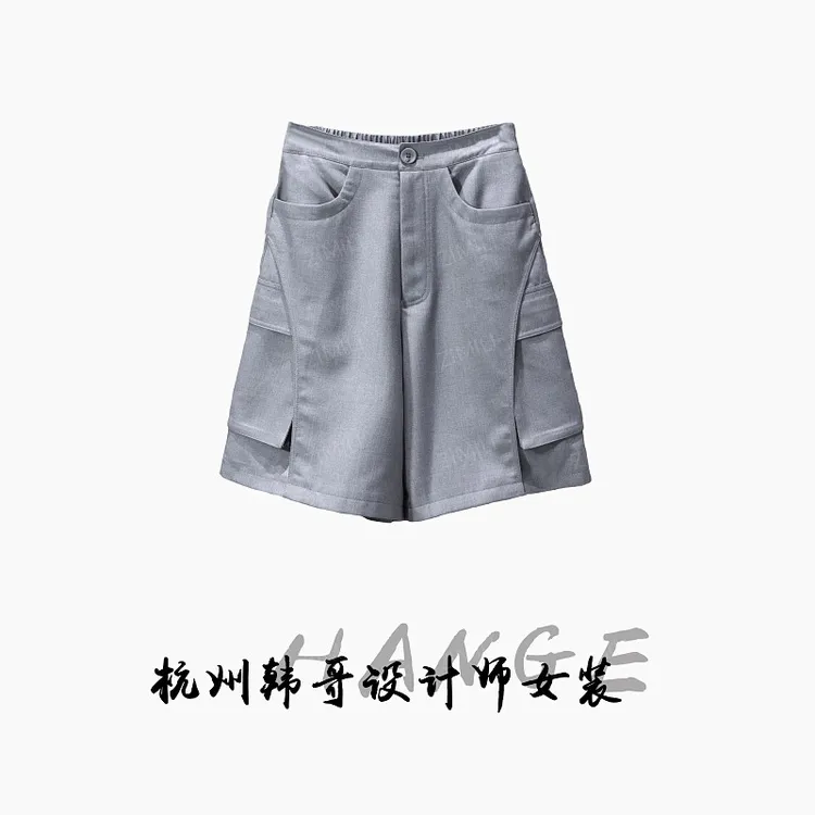 【韩哥女装】2025欧版设计青云灰高腰重工A字版高克重短裤9213-H3