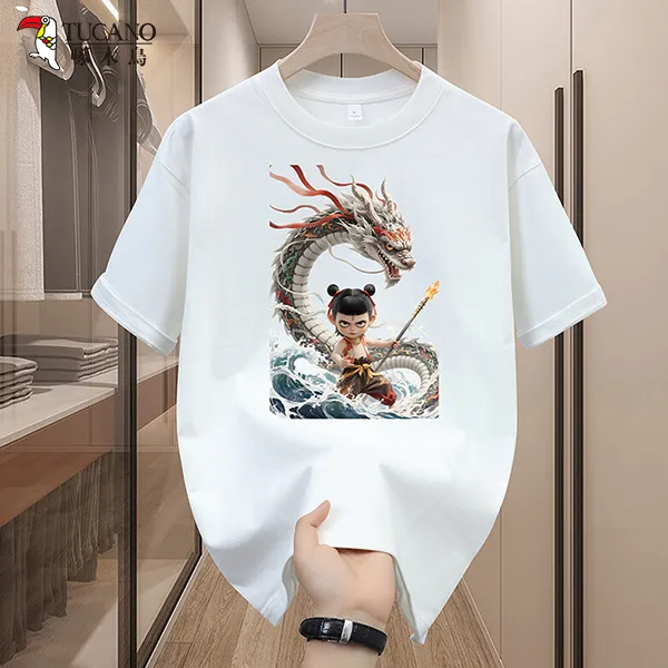 啄木鸟 春夏新款爆款哪吒短袖时尚潮流舒适流行纯棉上衣T恤衬衫潮