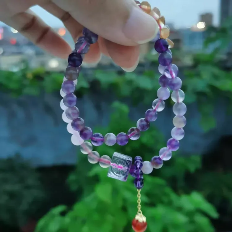 【紫气东来】爆款天然紫水晶双圈转运珠九紫离火手串礼物