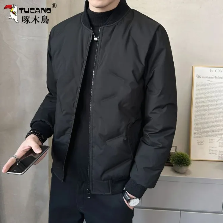 啄木鸟轻薄羽绒服男士秋冬季新款潮流百搭棒球加厚领保暖外套