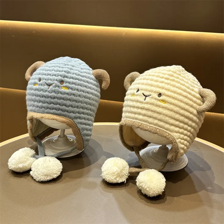 宝宝帽子秋冬季婴儿可爱针织帽男婴幼儿女冬季保暖外出新款护耳帽