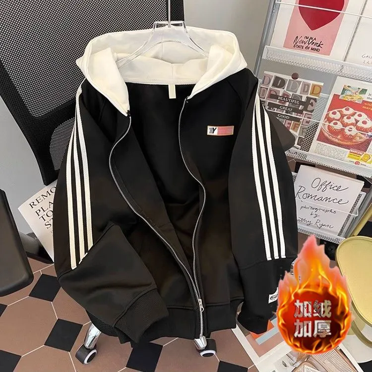 大码300斤拉肩设计学生休闲连帽韩版学院风潮流ins慵懒风情侣外套