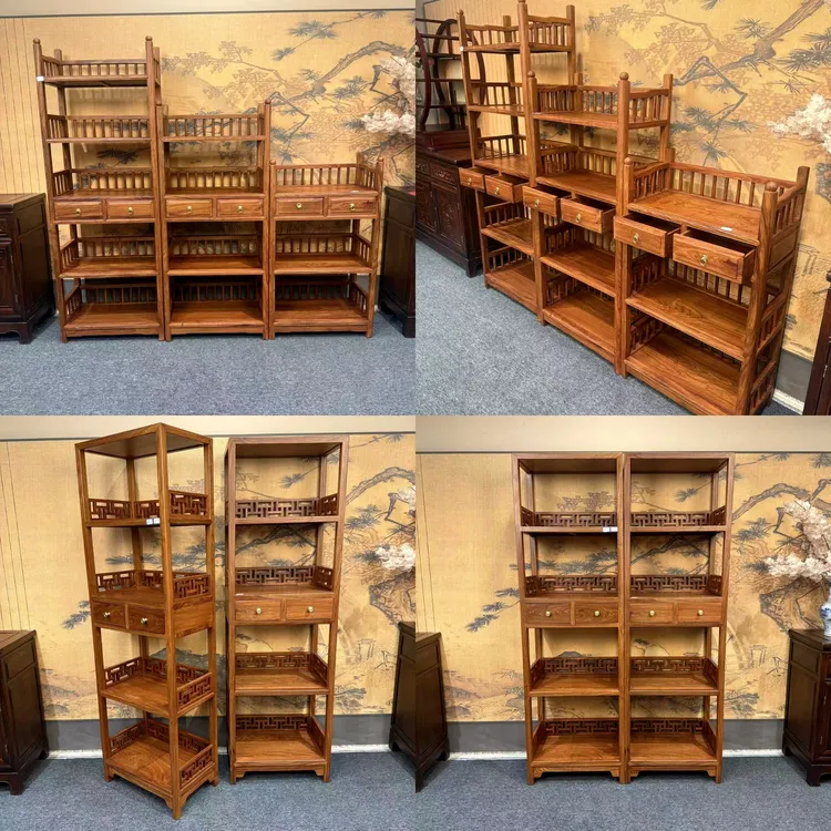 刺猬紫檀 国标红木 小书架 置物架 明示藤编小书架 高低书架  