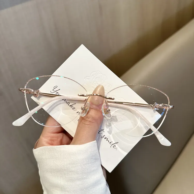 切边无框女近视眼镜可配有度数素颜超轻镜散光防蓝光8008