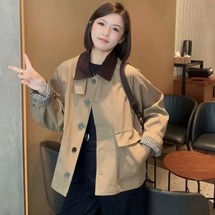 【正确版】2025秋季超好看时尚拼接风衣短外套女巴恩风洋气高端上衣