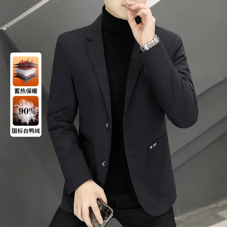 怀勤桑顿冬季新款男士西服羽绒服韩版修身休闲男装大码西装外套